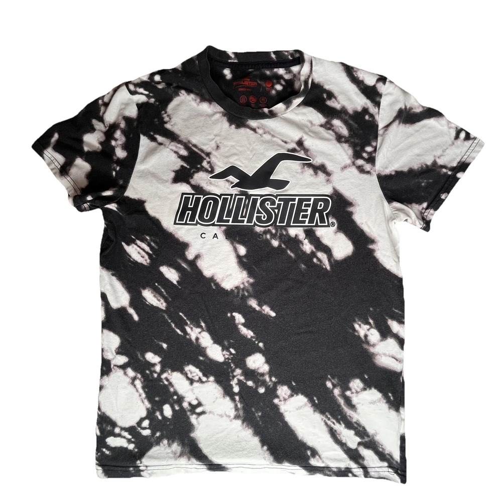 Hollister Tie Dye Sport Knit T-Shirt Adult Medium Super Soft White & Black